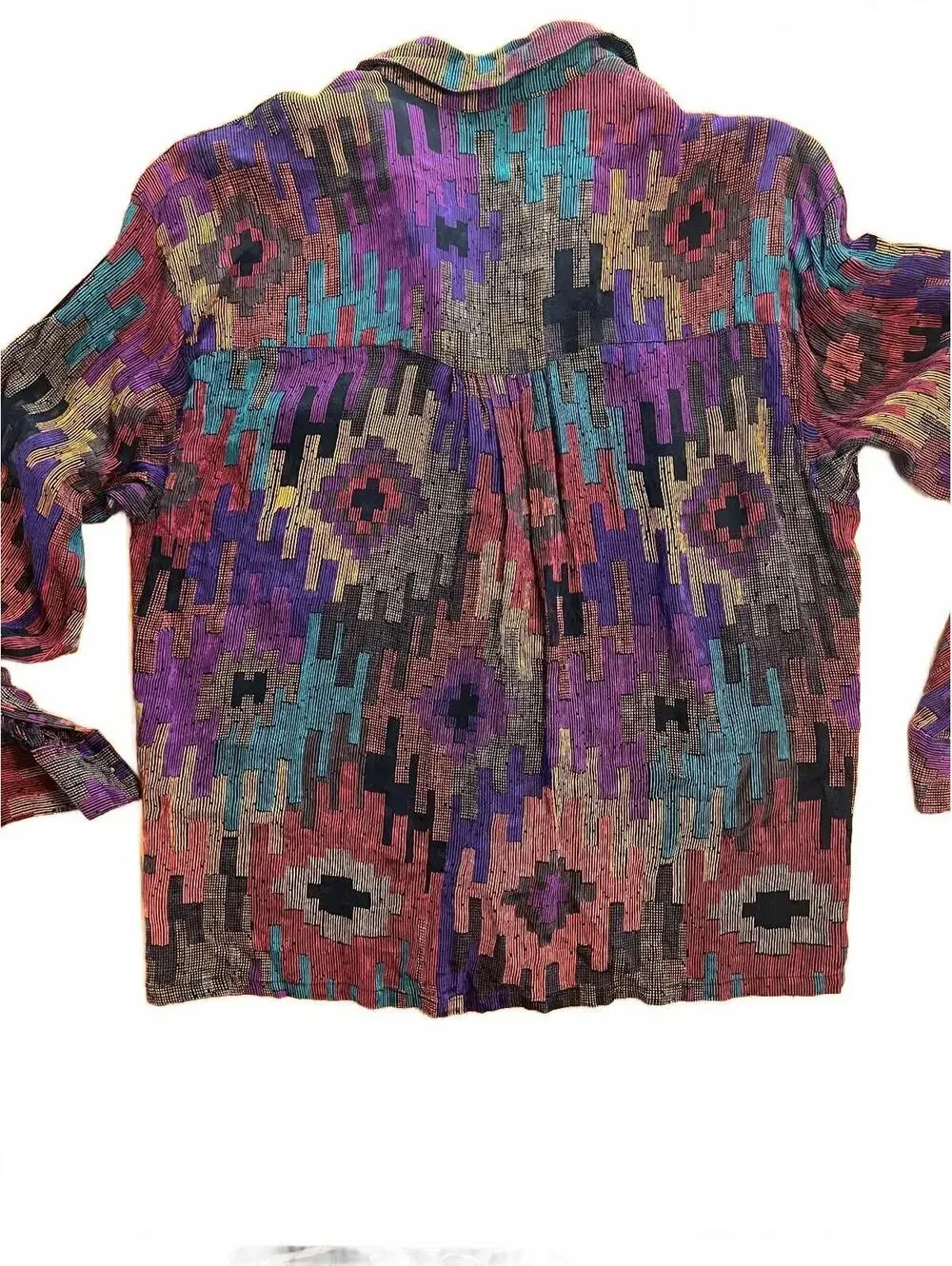 Vintage Anne Klein II Multicolor Geometric Silk Button-Up Blouse Size 12